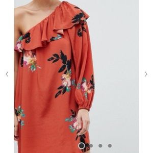 Off the shoulder Floral orange dress